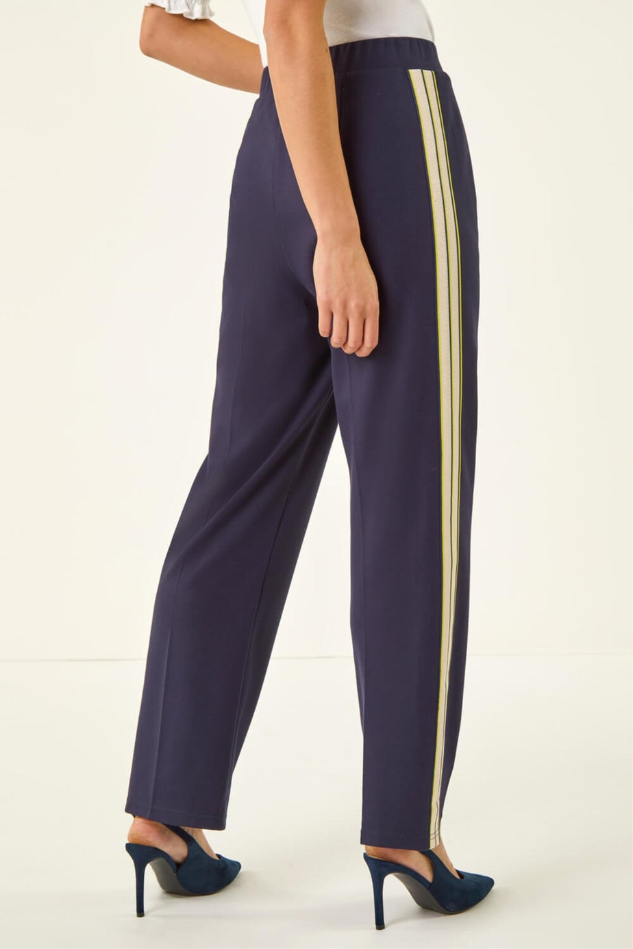 Roman Navy Petite Side Stripe Stretch Trouser