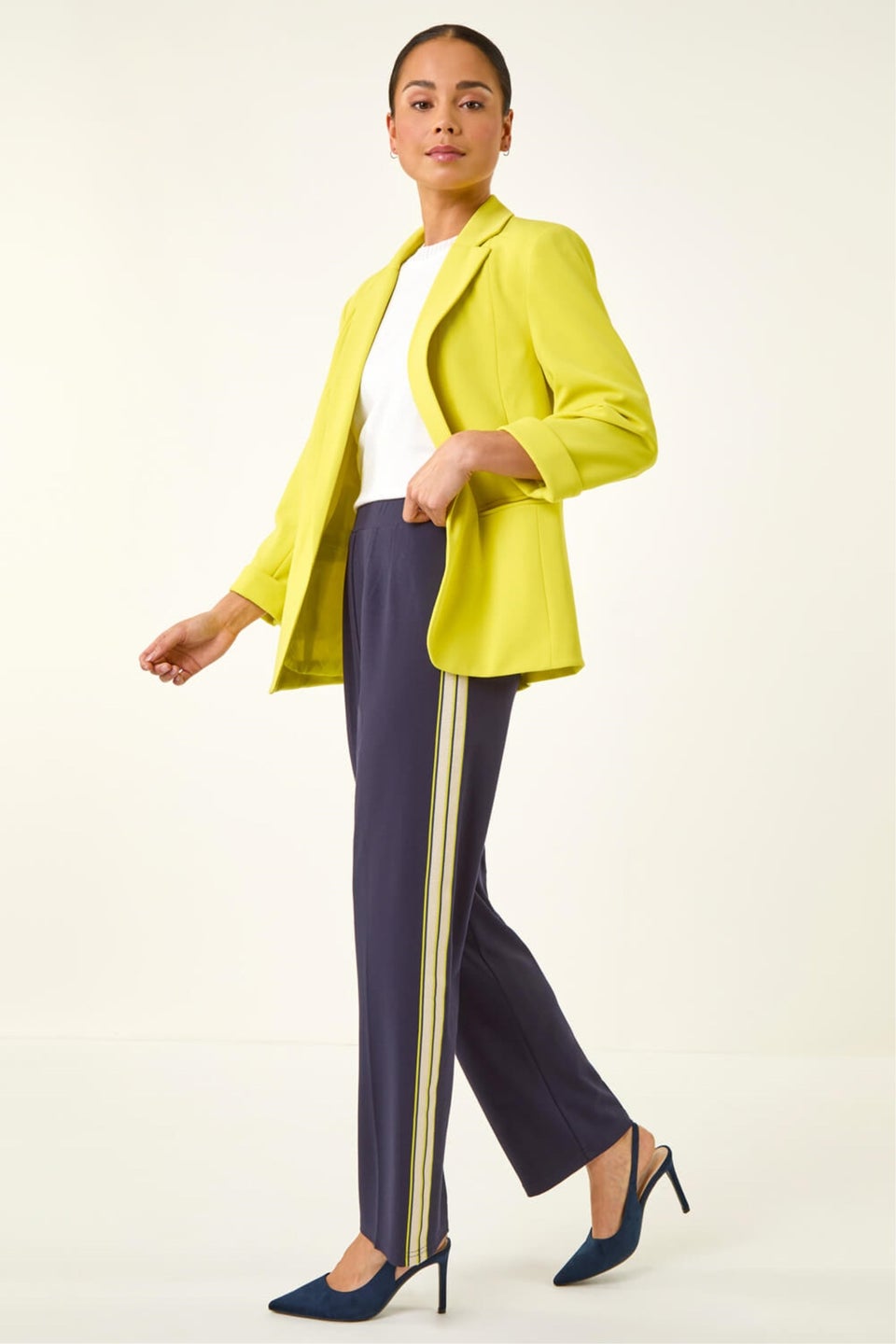 Roman Navy Petite Side Stripe Stretch Trouser