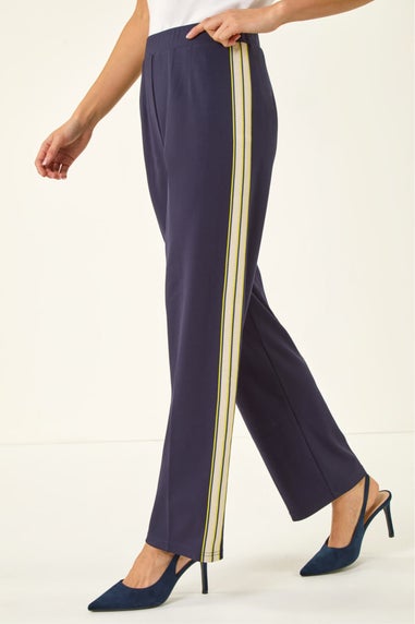Roman Navy Petite Side Stripe Stretch Trouser