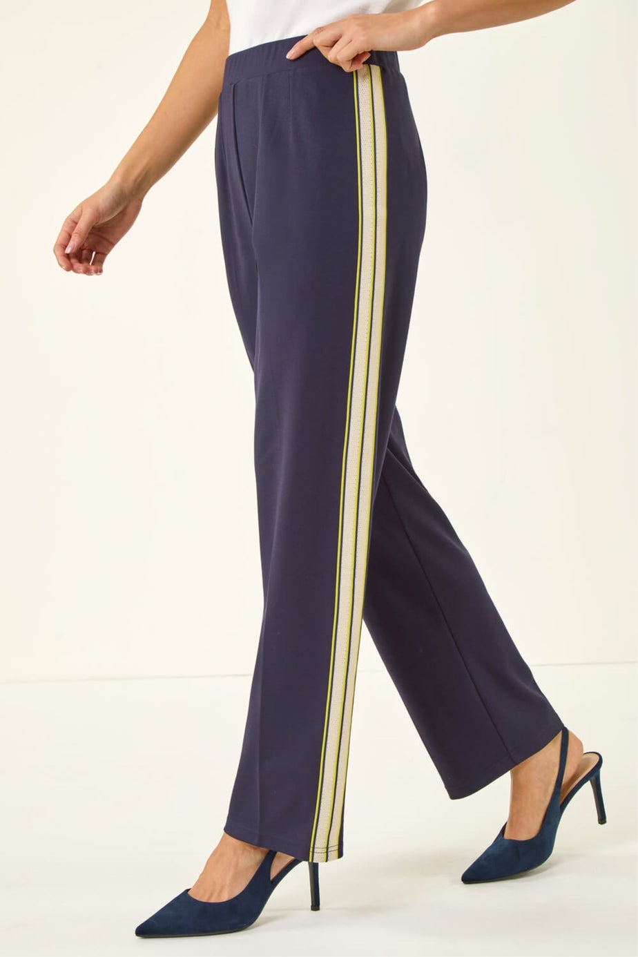 Roman Navy Petite Side Stripe Stretch Trouser
