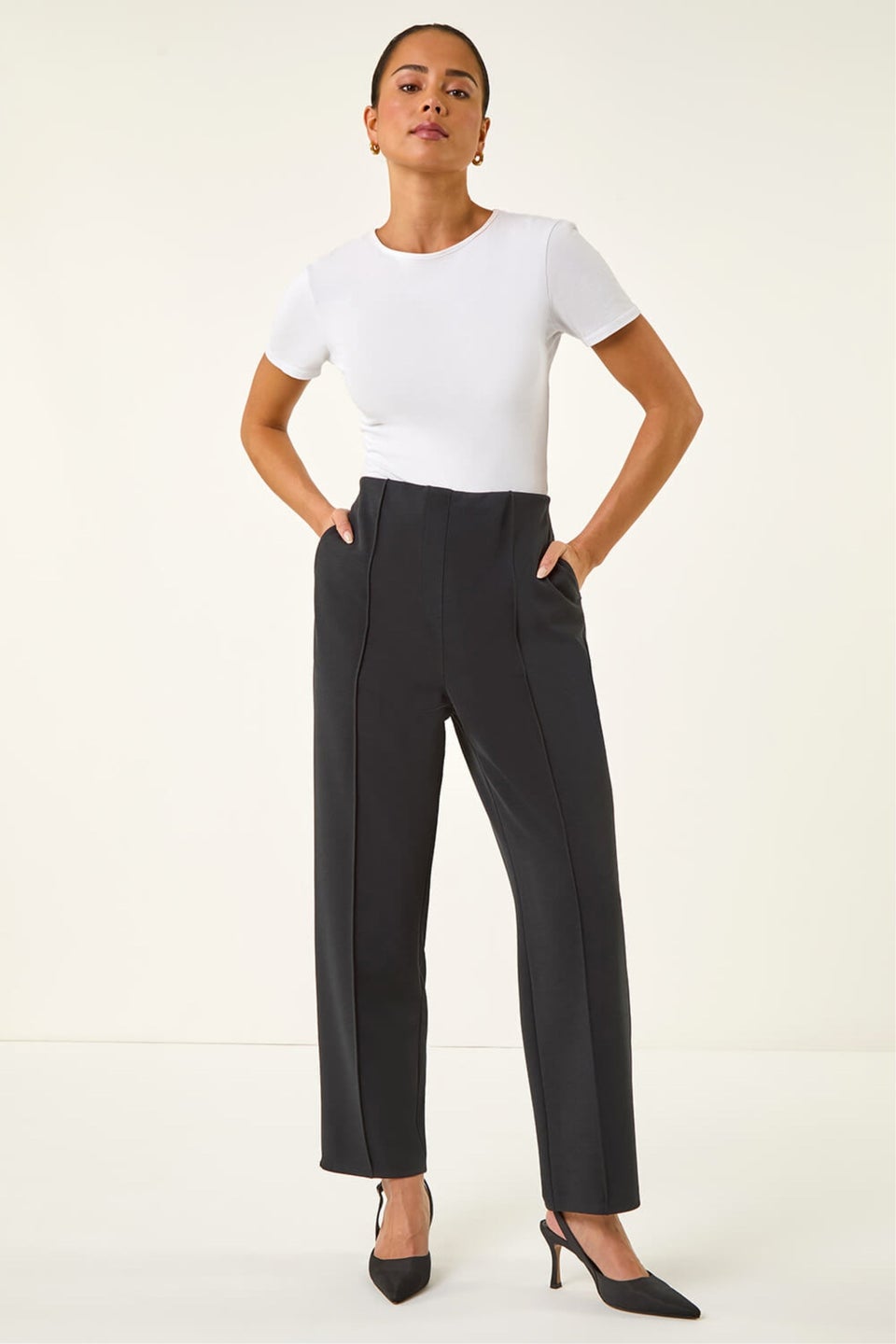 Roman Black Petite Premium Stretch Twill Trouser