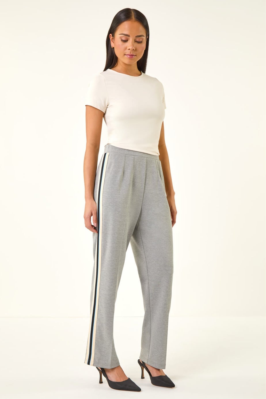 Roman Grey Petite Side Stripe Ponte Trouser