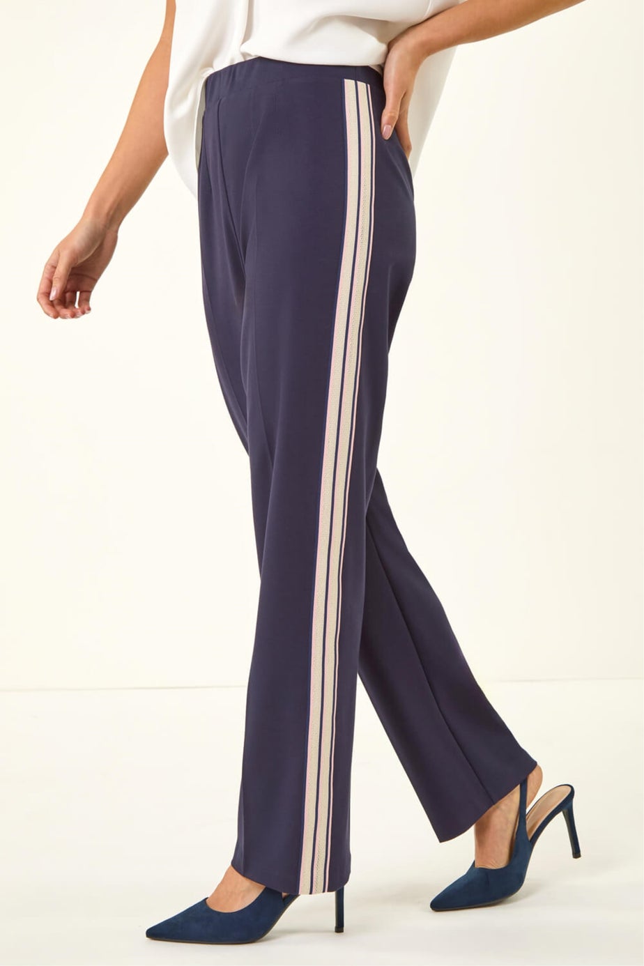 Roman Navy Petite Side Stripe Ponte Trouser