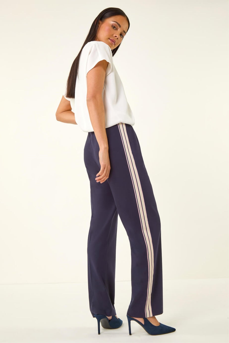 Roman Navy Petite Side Stripe Ponte Trouser