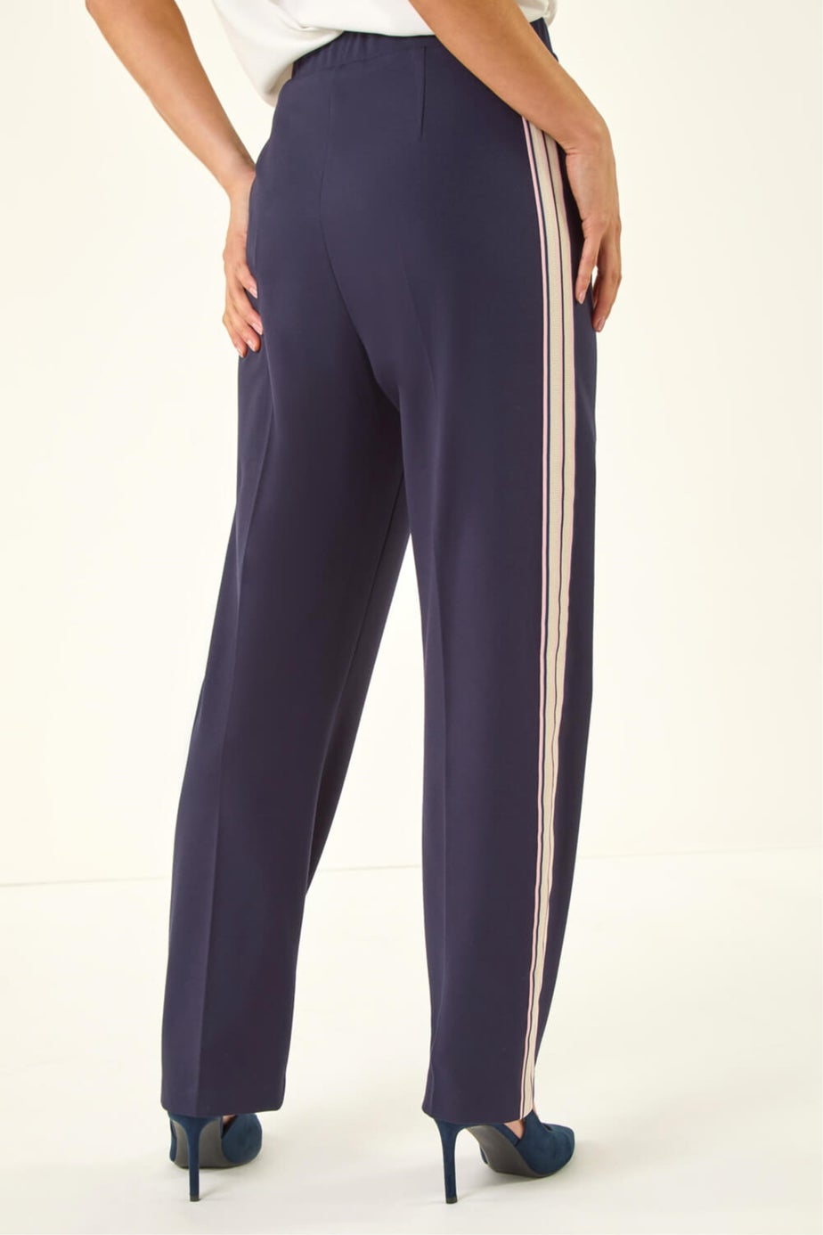 Roman Navy Petite Side Stripe Ponte Trouser