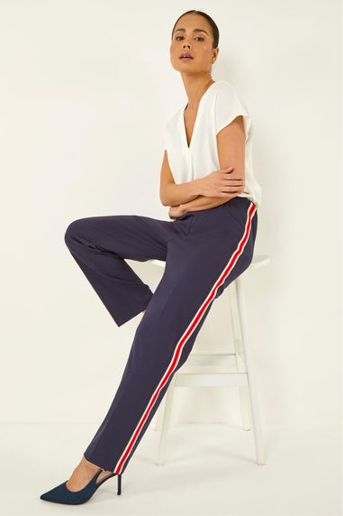 Roman Navy Petite Side Stripe Stretch Trouser