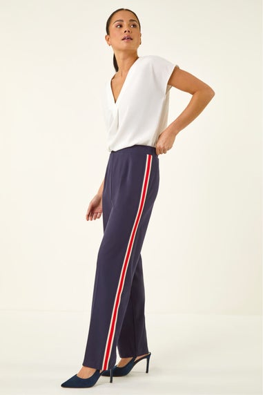 Roman Navy Petite Side Stripe Stretch Trouser