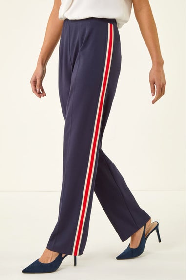 Roman Navy Petite Side Stripe Stretch Trouser