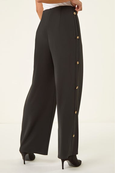 Roman Black Petite Button Detail Stretch Trouser