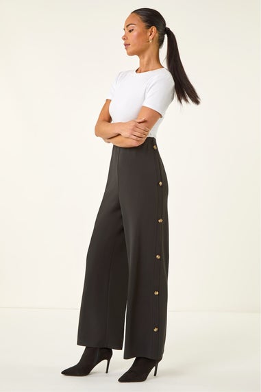 Roman Black Petite Button Detail Stretch Trouser