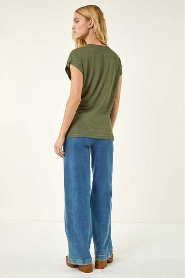 Roman Khaki Textured Leaf T-Shirt