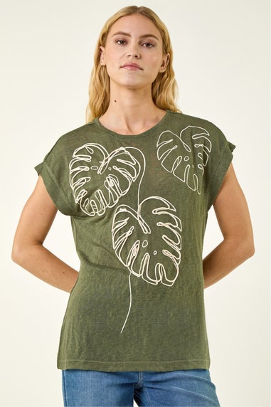 Roman Khaki Textured Leaf T-Shirt