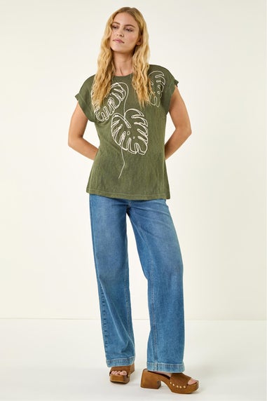 Roman Khaki Textured Leaf T-Shirt