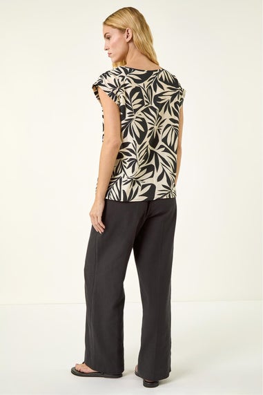 Roman Black Leaf Print Shell Top