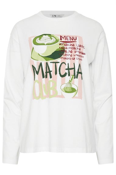 Long Tall Sally White 'Matcha Club' Slogan Long Sleeve T-Shirt
