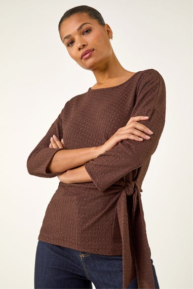 Roman Chocolate Textured Asymmetric Wrap Top