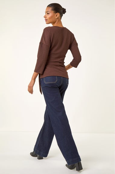 Roman Chocolate Textured Asymmetric Wrap Top