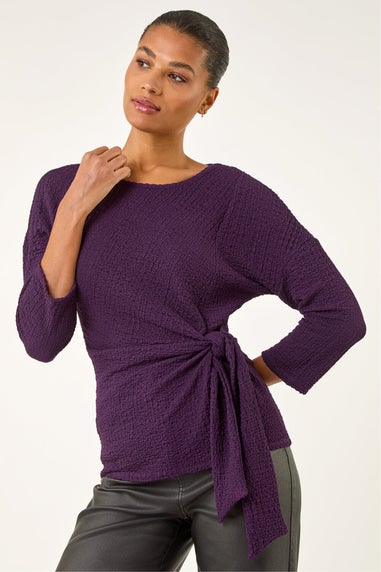 Roman Purple Textured Asymmetric Wrap Top