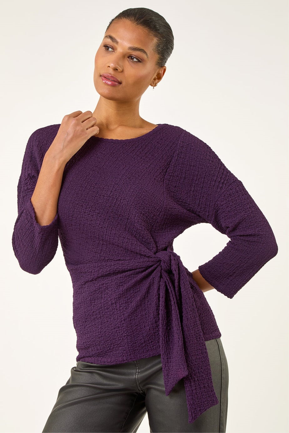 Roman Purple Textured Asymmetric Wrap Top
