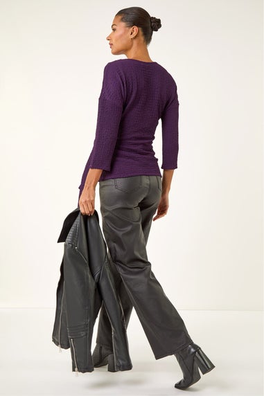 Roman Purple Textured Asymmetric Wrap Top