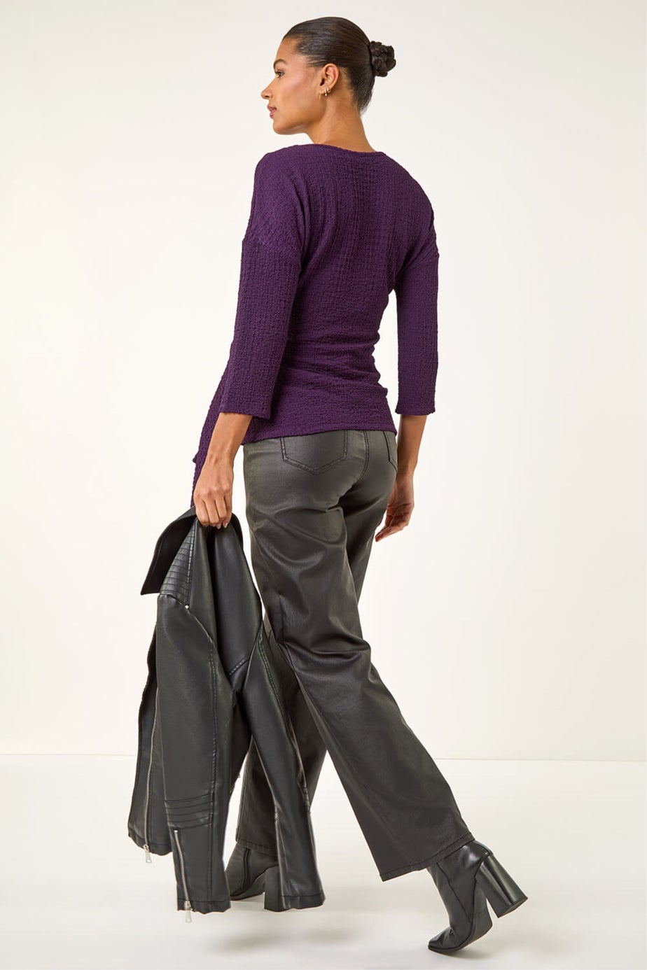 Roman Purple Textured Asymmetric Wrap Top