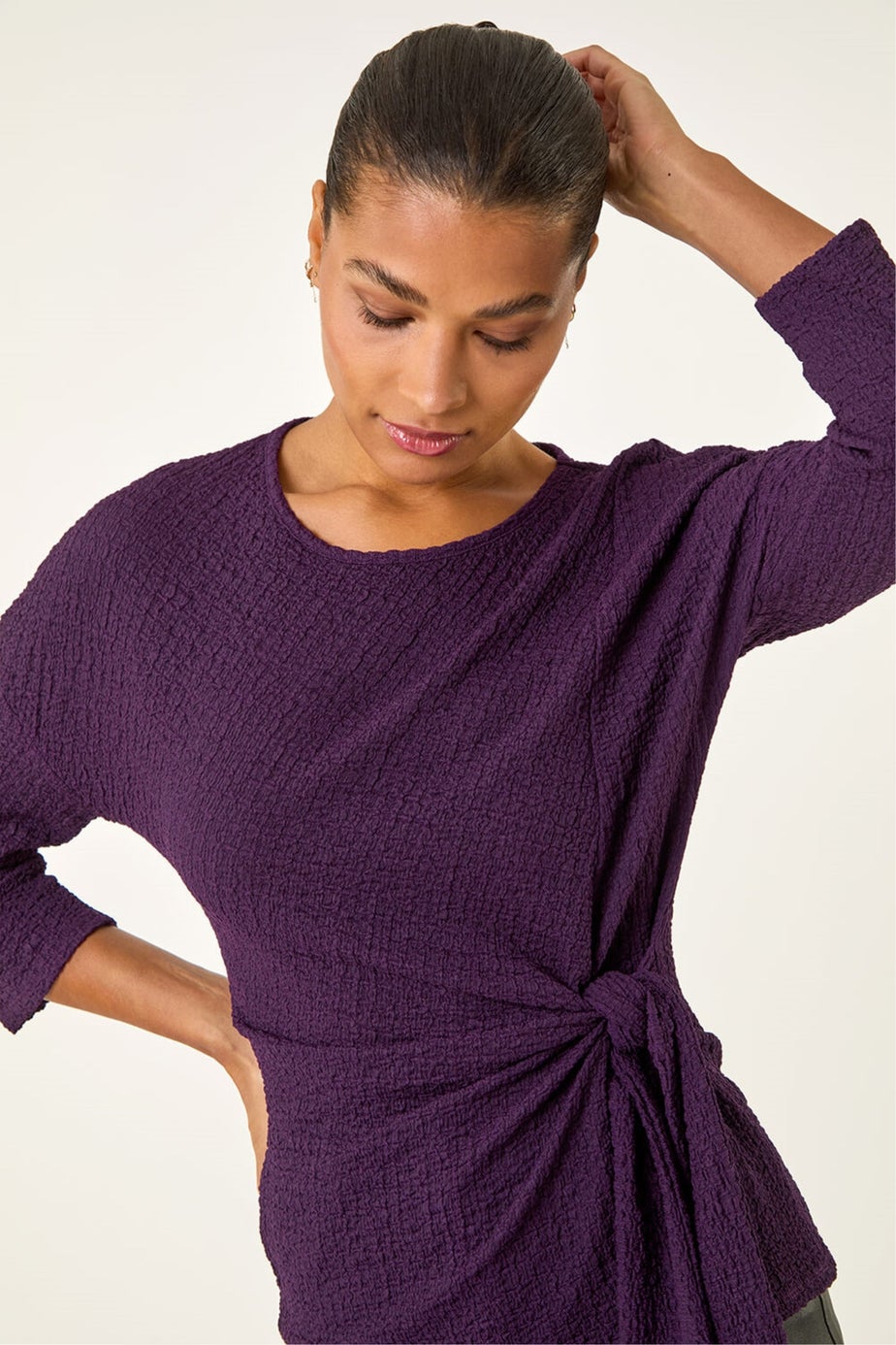 Roman Purple Textured Asymmetric Wrap Top
