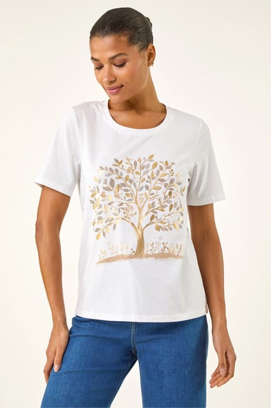 Roman Ivory Foil Foliage Print T-Shirt