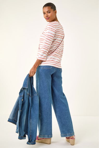 Roman Pink Floral Embellished Stripe Top