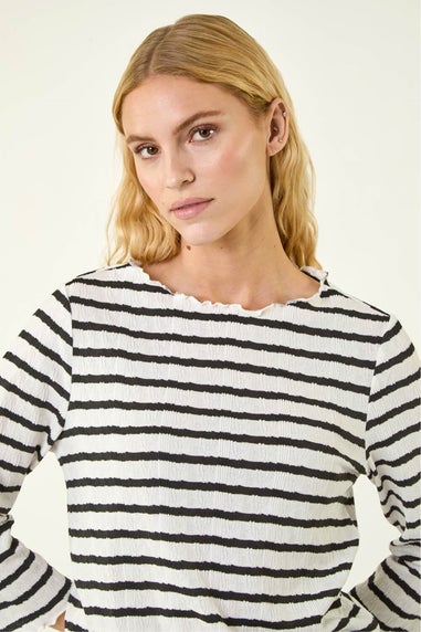 Roman Black Stripe Print Stretch Top