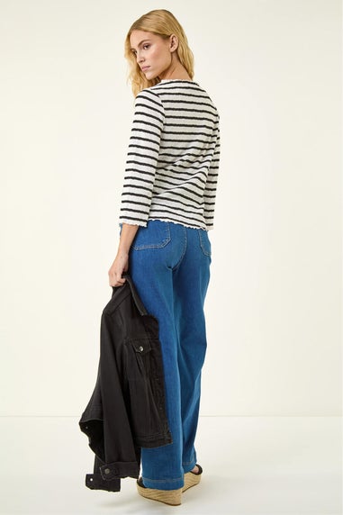 Roman Black Stripe Print Stretch Top