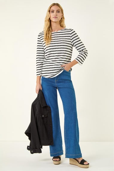 Roman Black Stripe Print Stretch Top