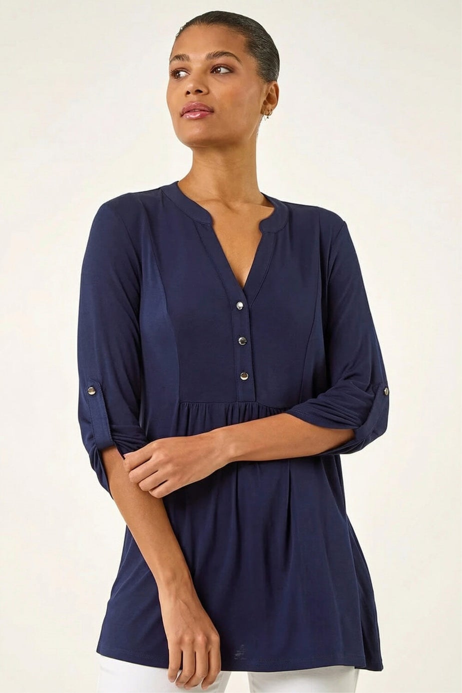 Roman Navy Button Detail Tunic Top
