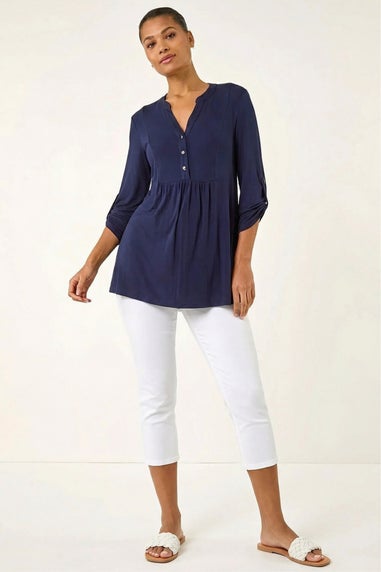 Roman Navy Button Detail Tunic Top