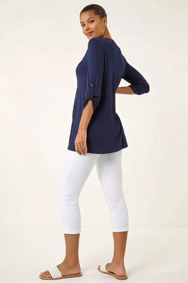 Roman Navy Button Detail Tunic Top