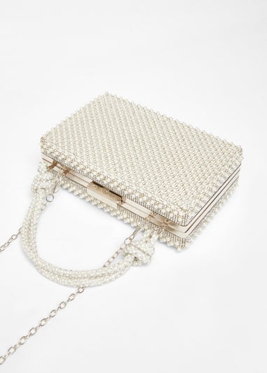 Quiz White Pearl Knot Top Handle Bag