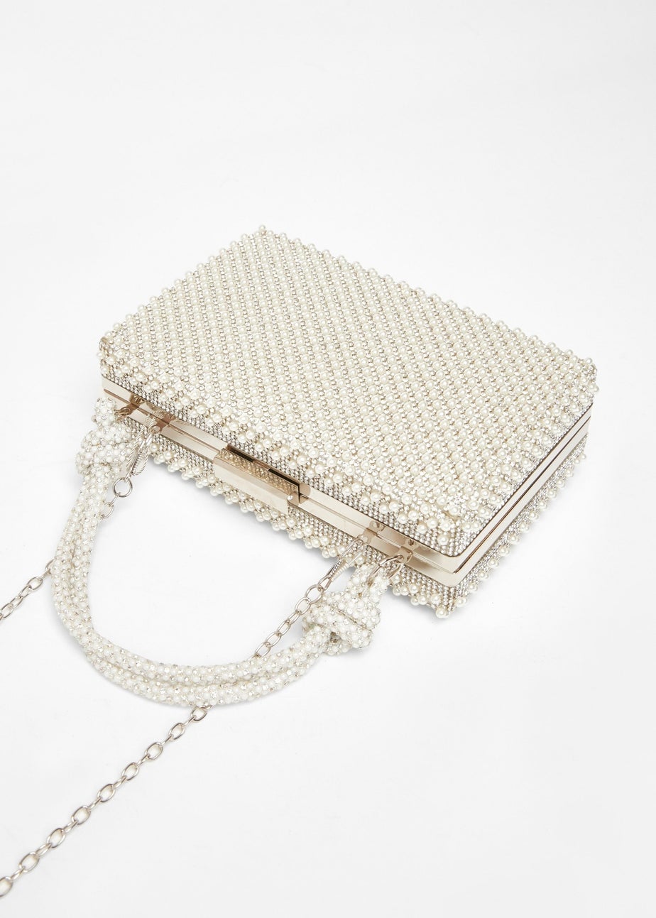 Quiz White Pearl Knot Top Handle Bag