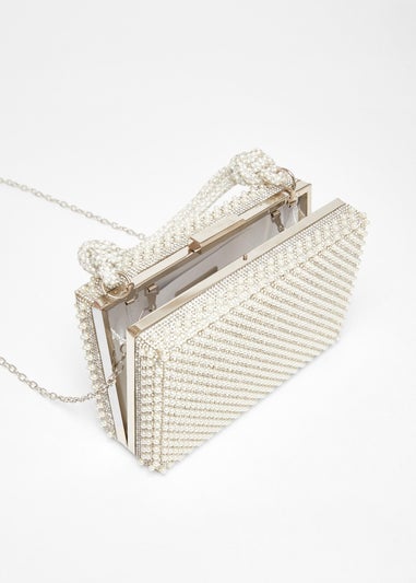Quiz White Pearl Knot Top Handle Bag