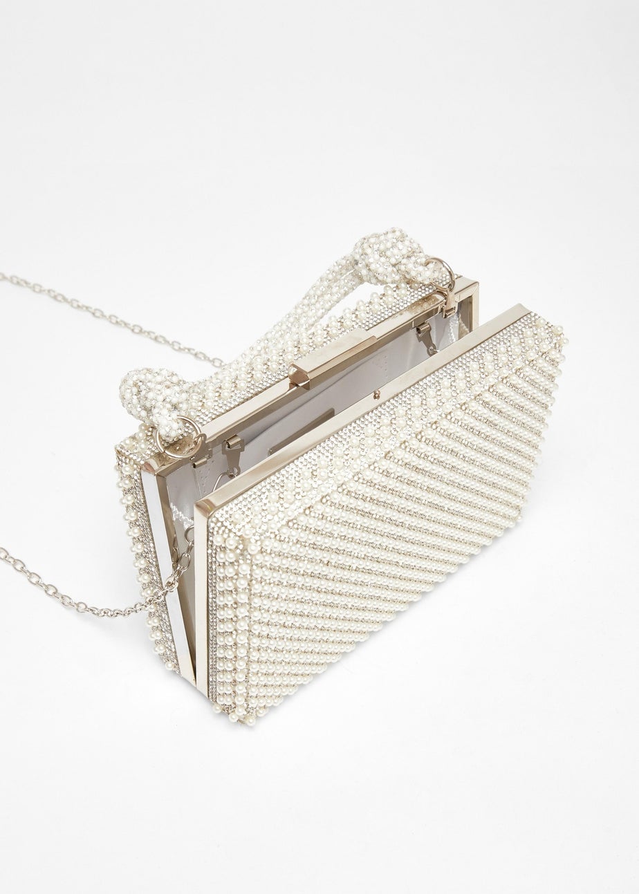 Quiz White Pearl Knot Top Handle Bag
