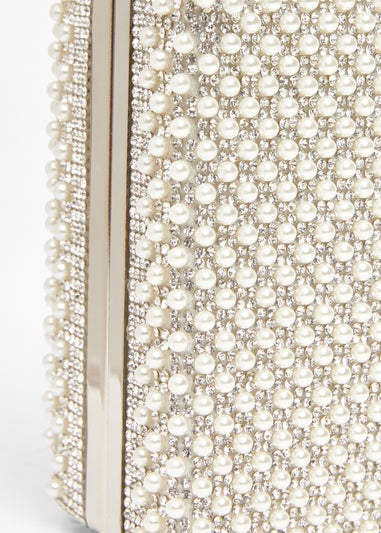 Quiz White Pearl Knot Top Handle Bag