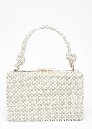 Quiz White Pearl Knot Top Handle Bag