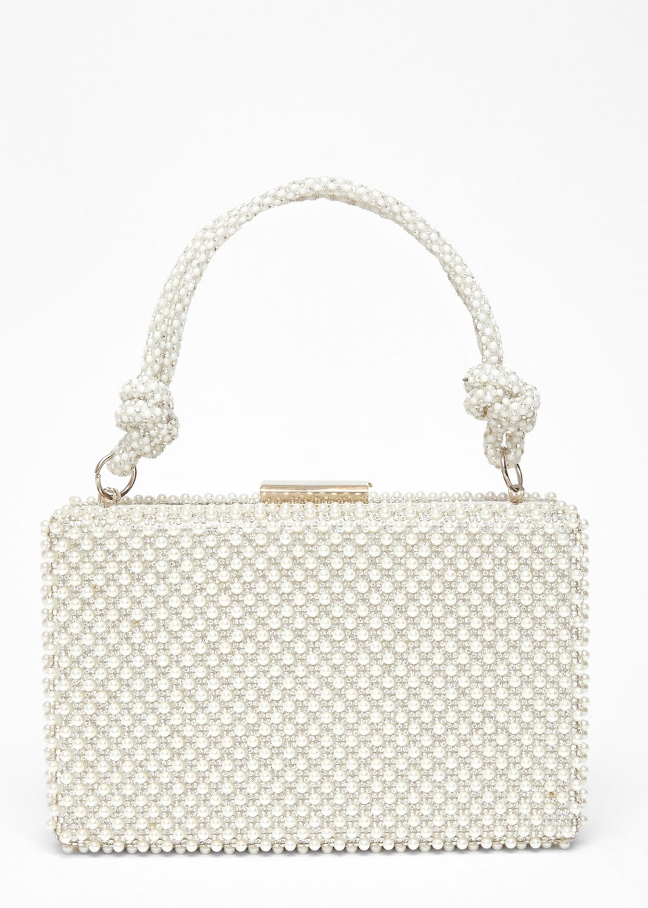 Quiz White Pearl Knot Top Handle Bag