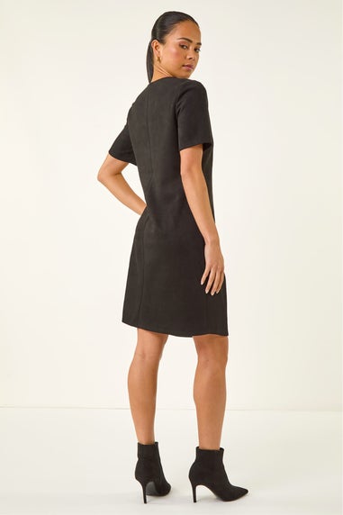 Roman Black Petite Premium Stretch Suede Shift Dress