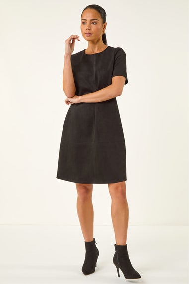Roman Black Petite Premium Stretch Suede Shift Dress