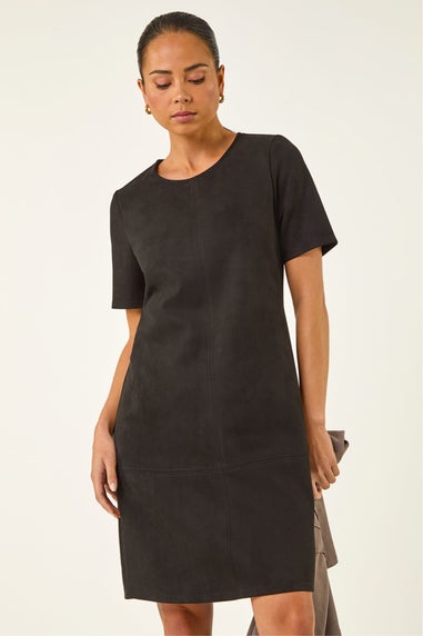 Roman Black Petite Premium Stretch Suede Shift Dress