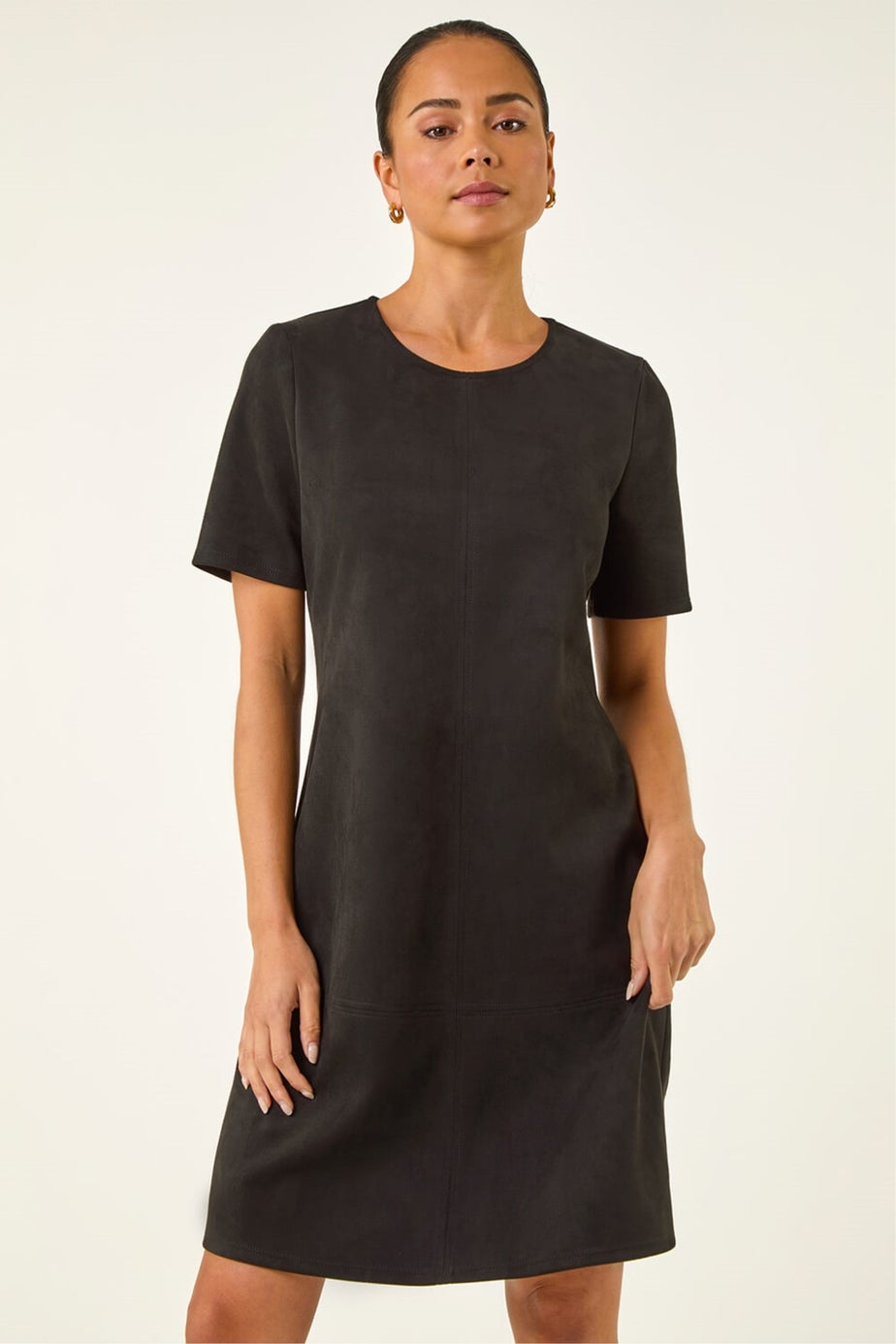Roman Black Petite Premium Stretch Suede Shift Dress