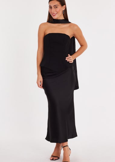Quiz Black Strapless Satin Skirt Midaxi Dress