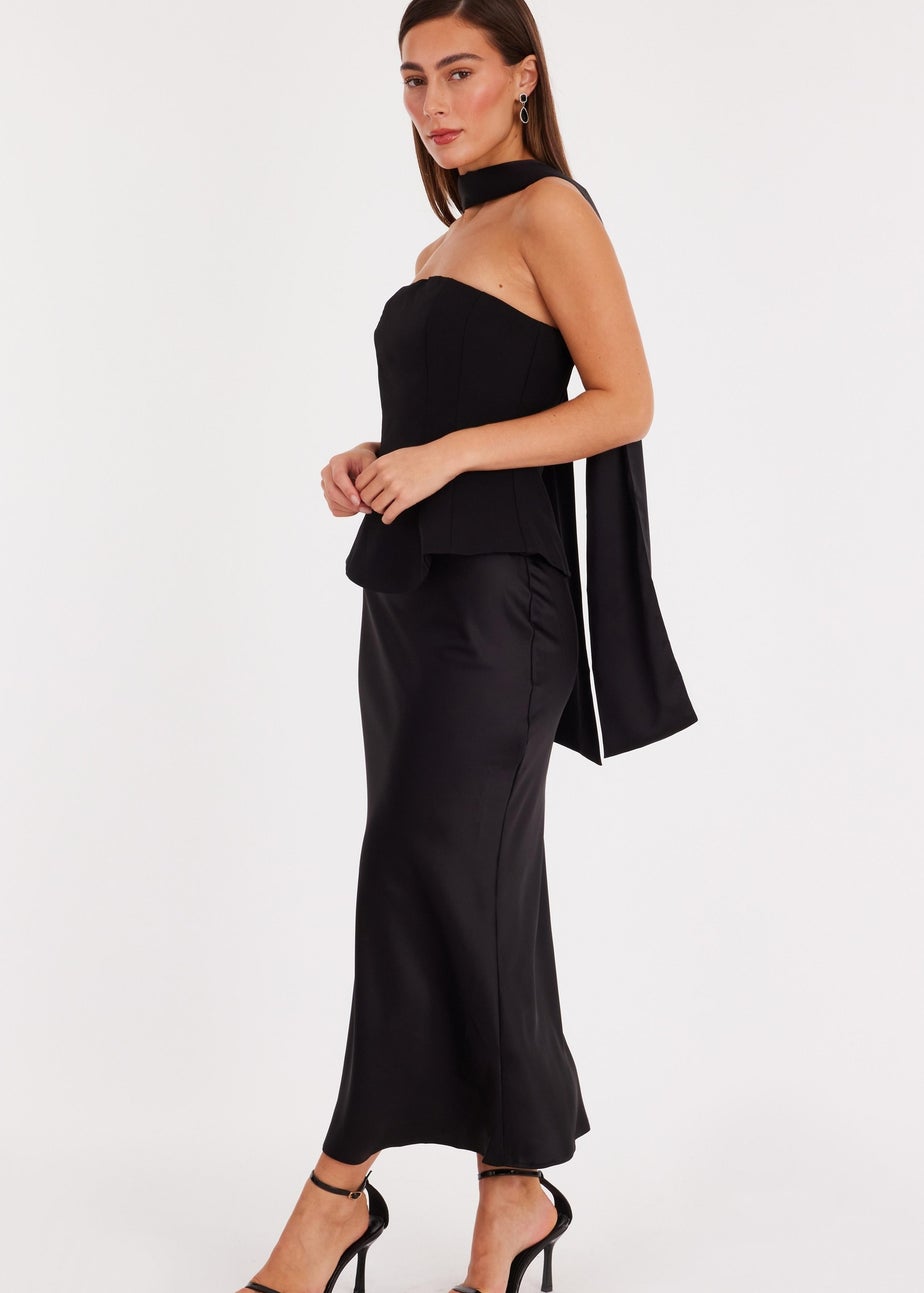 Quiz Black Strapless Satin Skirt Midaxi Dress