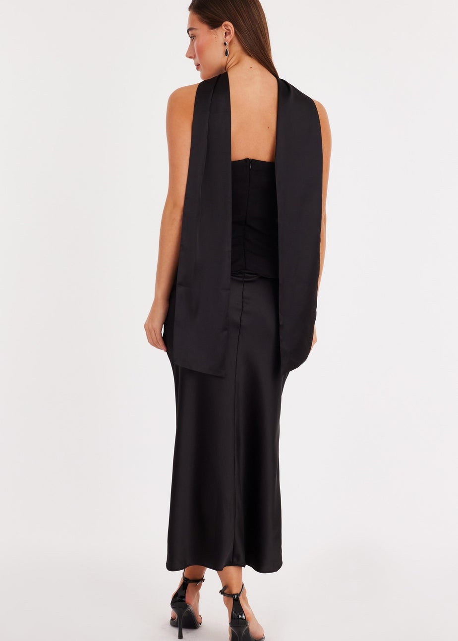 Quiz Black Strapless Satin Skirt Midaxi Dress