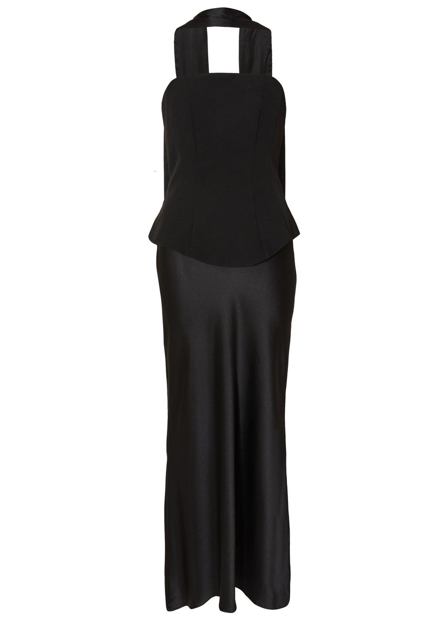 Quiz Black Strapless Satin Skirt Midaxi Dress