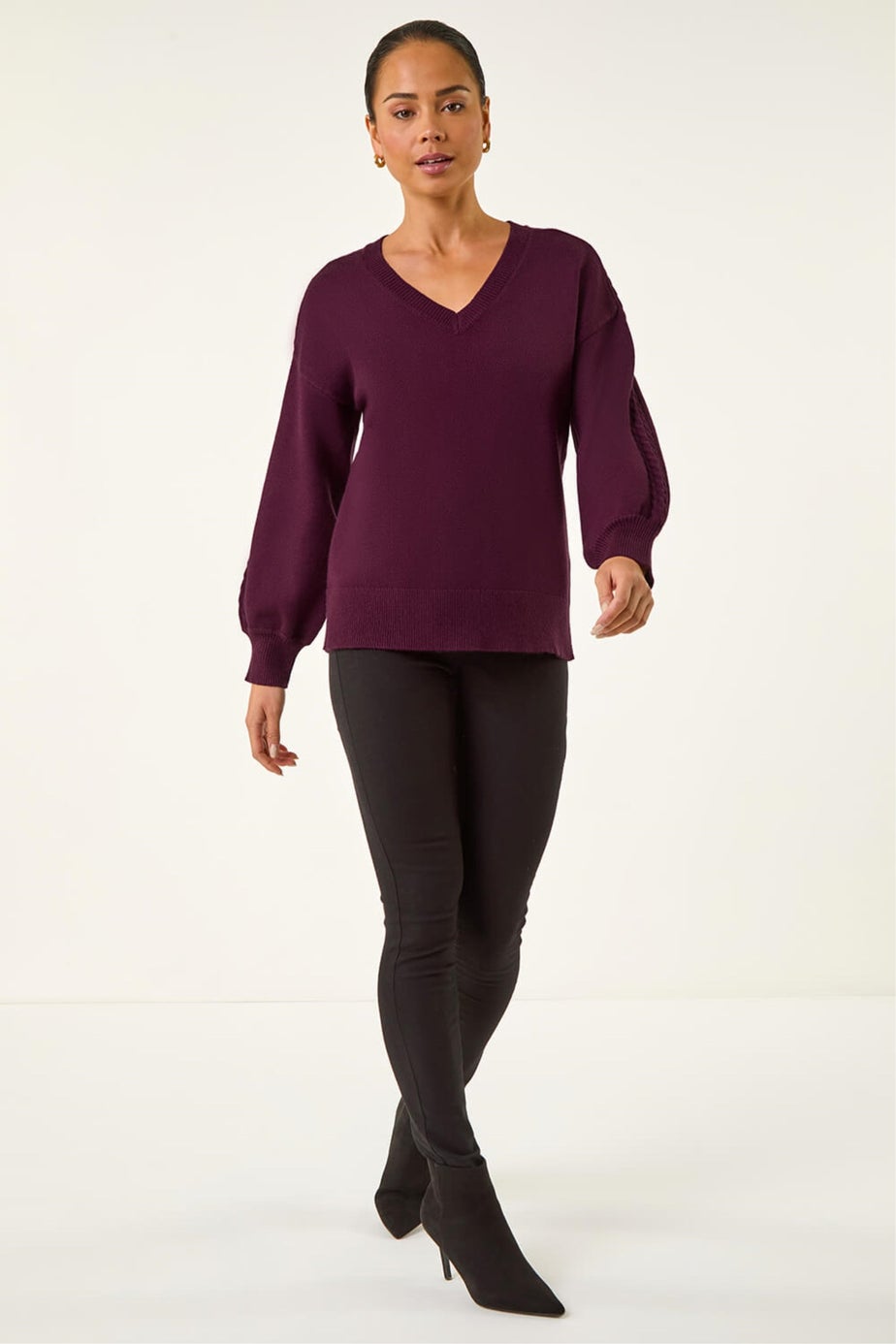 Roman Plum Petite Contrast Sleeve Knit Jumper
